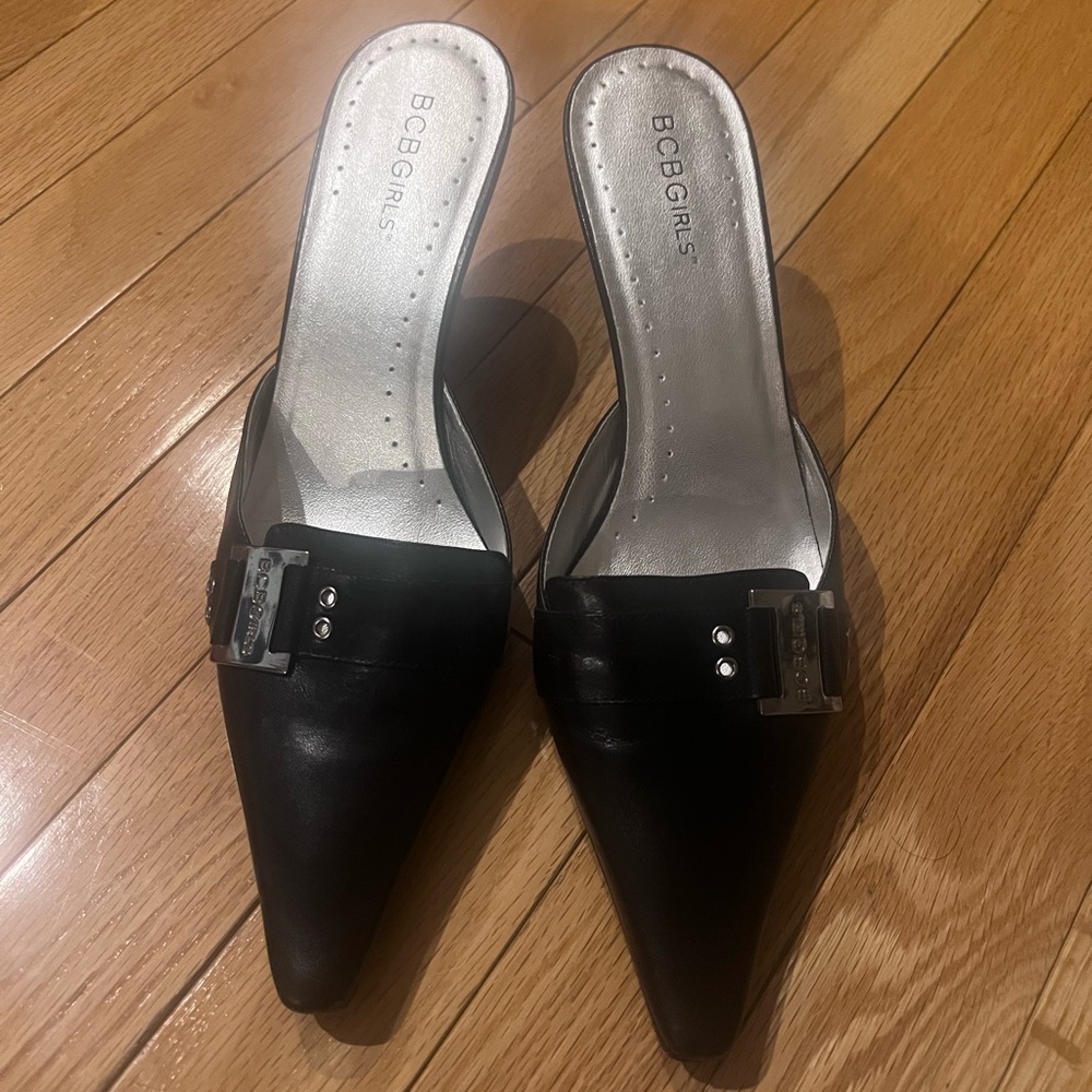 BCBGirls Black Leather Mules